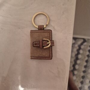 Coach Brown Suede & Leather Key  Small Picture Holder with Gold Ring